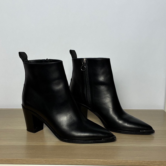 Acne Studios Black Leather Ankle Boots – Block Heel, Size EU 38 - Picture 1 of 8